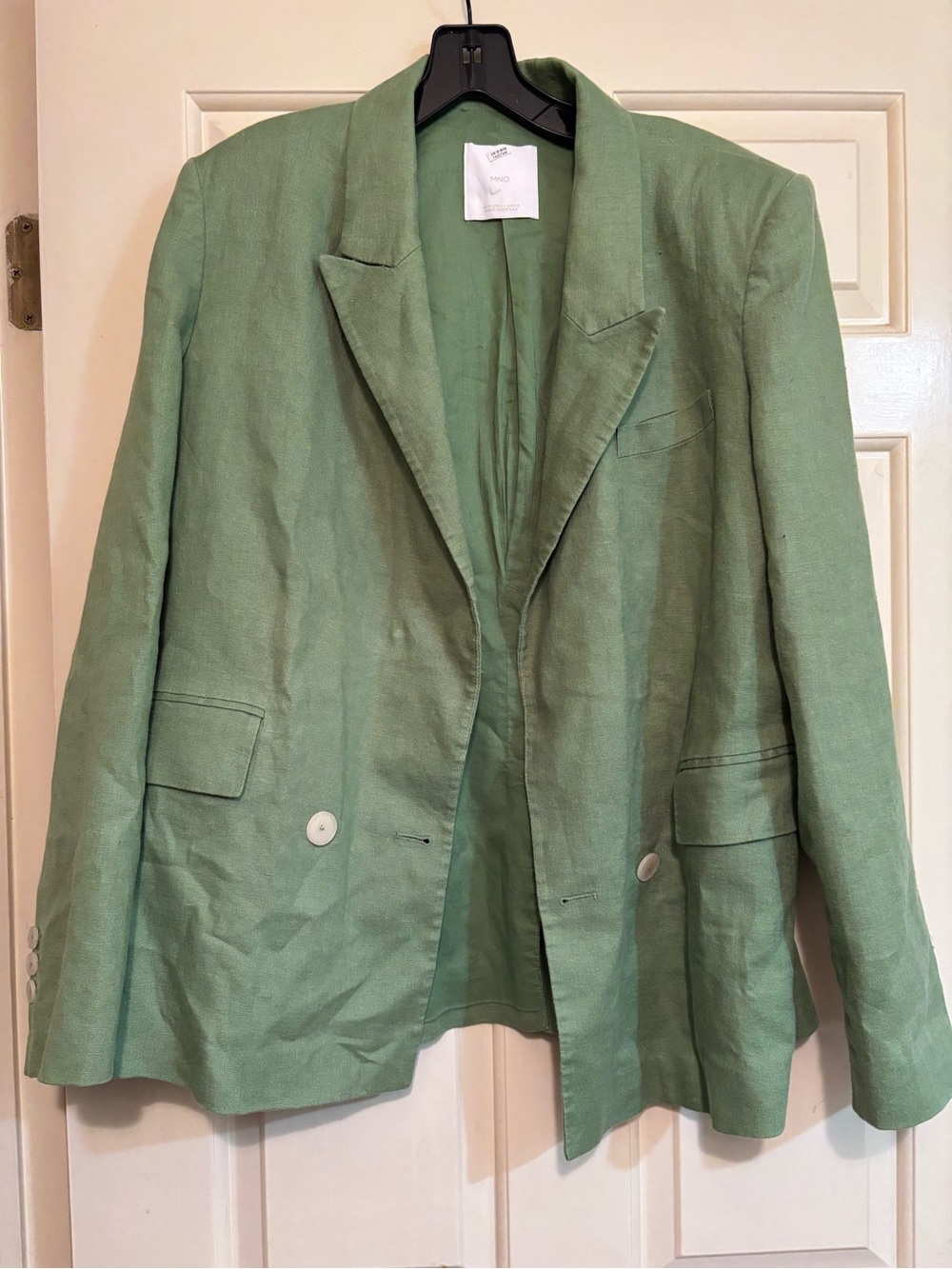Mango —Light Green Women's Linen Blend Blazer
